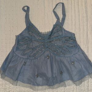 Zara Blue Embellished Smocked Camisole